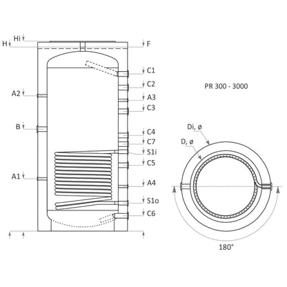 Boiler de acumulare Puffer vertical Sunsystem cu o serpentina - 800 l